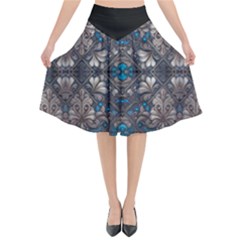 Ornate Baroque Floral Pattern Print Flared Midi Skirt by dflcprintsclothing