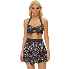 Pearls And Stones Vintage Style Bikini Top And Skirt Set  by dedoma