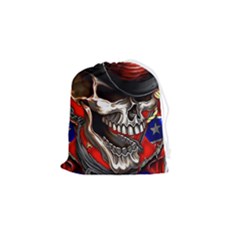 Confederate Flag Usa America United States Csa Civil War Rebel Dixie Military Poster Skull Drawstring Pouch (small) by Ket1n9