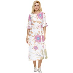 Flowers Blossom Spring Garden Double Cuff Midi Dress by Bedest