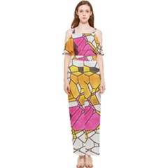 Architecture Glass Abstract Pattern Draped Sleeveless Chiffon Jumpsuit by Bedest