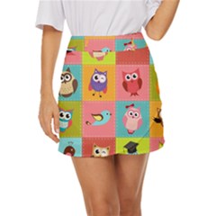 Owls Pattern, Abstract, Art, Desenho Mini Front Wrap Skirt by kyorashop23