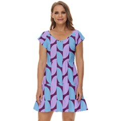 Purple Blue Pattern Short Sleeve Tiered Mini Dress by ytdream