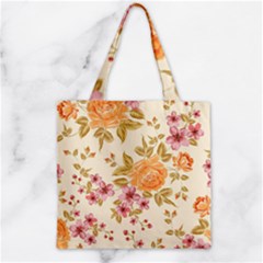 Peony Flower Pattern Background Zipper Grocery Tote Bag by Grandong