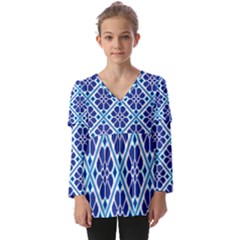 Illustration Of Ukrainian Folk Seamless Pattern Ornament Ethnic Ornament Kids  V Neck Casual Top by Grandong
