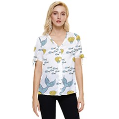 Whale Cartoon Whale Seamless Cartoon Character Animals Leaf Bow Sleeve Button Up Top by Grandong