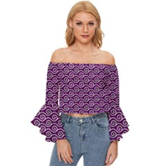 Violet White Pattern Off Shoulder Flutter Bell Sleeve Top by ytdream