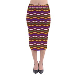 Multicolor Wave Pattern Velvet Midi Pencil Skirt by ytdream