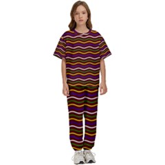 Multicolor Wave Pattern Kids  T-shirt And Pants Sports Set by ytdream