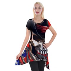 Confederate Flag Usa America United States Csa Civil War Rebel Dixie Military Poster Skull Short Sleeve Side Drop Tunic by Ket1n9