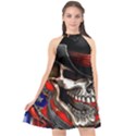 Confederate Flag Usa America United States Csa Civil War Rebel Dixie Military Poster Skull Halter Neckline Chiffon Dress  View1
