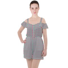Yellow Blue Pattern Ruffle Cut Out Chiffon Playsuit by ytdream