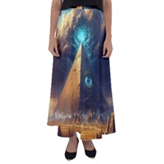 Mystic Blue Pyramid Art Flared Maxi Skirt by ExtraAwesomeSauce