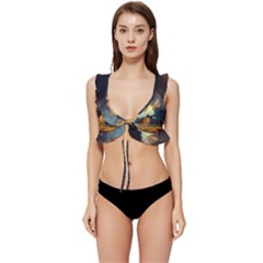 Mystic Blue Pyramid Art Low Cut Ruffle Edge Bikini Top by ExtraAwesomeSauce