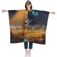 Mystic Blue Pyramid Art Women s Hooded Rain Ponchos by ExtraAwesomeSauce