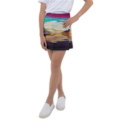 Vibrant Sunset Over Serene Lake Kids  Tennis Skirt by ExtraAwesomeSauce