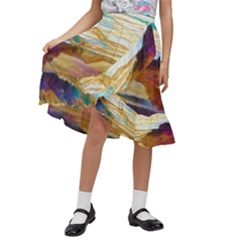 Vibrant Sunset Over Serene Lake Kids  Ruffle Flared Wrap Midi Skirt by ExtraAwesomeSauce