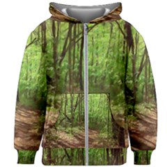 Peaceful Green Forest Walk Kids  Zipper Hoodie Without Drawstring by ExtraAwesomeSauce