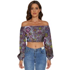 Abstract Molecular Space Art Long Sleeve Crinkled Weave Crop Top by ExtraAwesomeSauce