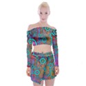 Abstract Tech Galaxy Design Off Shoulder Top with Mini Skirt Set View1
