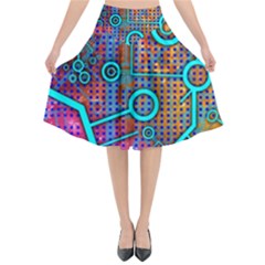 Abstract Tech Galaxy Design Flared Midi Skirt by ExtraAwesomeSauce