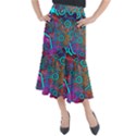 Abstract Tech Galaxy Design Midi Mermaid Skirt View1