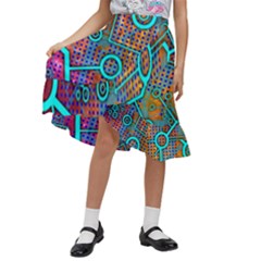 Abstract Tech Galaxy Design Kids  Ruffle Flared Wrap Midi Skirt by ExtraAwesomeSauce