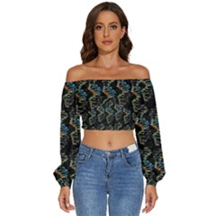 Multicolored Dna Strand Art Long Sleeve Crinkled Weave Crop Top by ExtraAwesomeSauce