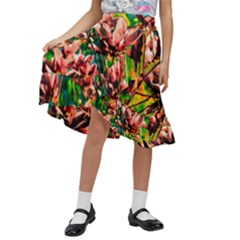 Abstract Floral Artwork Kids  Ruffle Flared Wrap Midi Skirt by ExtraAwesomeSauce
