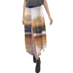 Serene Sunset Over Water Velour Split Maxi Skirt by ExtraAwesomeSauce