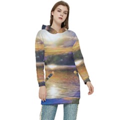 Serene Sunset Over Water Women s Long Oversized Pullover Hoodie by ExtraAwesomeSauce