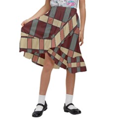 Modern Art Geometric Pattern In Red Hues Kids  Ruffle Flared Wrap Midi Skirt by ExtraAwesomeSauce