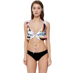 Game Over Text Design  Low Cut Ruffle Edge Bikini Top by 7223056