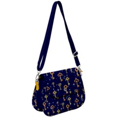 Cute Keys Dark Blue Wonderland Print  Saddle Handbag by CoolDesigns