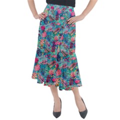Pink On Blue Leaves Midi Mermaid Skirt by kyorashop23