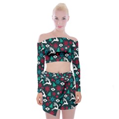Holiday Season Pattern Off Shoulder Top With Mini Skirt Set by kyorashop23