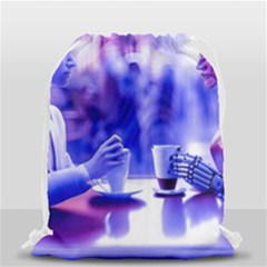 Cyborgs Couple Eating Drinks At Street Coffee (ai) Drawstring Bag (small) by dflcprintsclothing