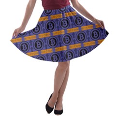 Bitcoin Logo Pattern A-line Skater Skirt by ExtraAwesomeSauce