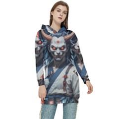 Demon Samurai Women s Long Oversized Pullover Hoodie by AwesomeSauce
