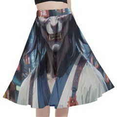 Demon Samurai A-line Full Circle Midi Skirt With Pocket by AwesomeSauce