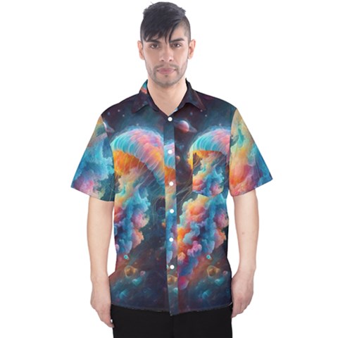 Cosmic Jellyfish Artwork Men s Hawaii Shirt by ExtraAwesomeSauce