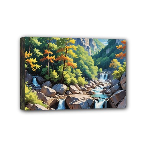 Serene Mountain Waterfall Landscape Mini Canvas 6  X 4  (stretched) by ExtraAwesomeSauce