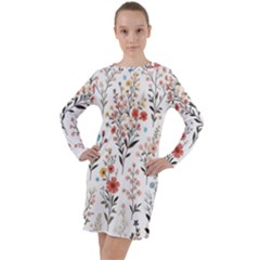 Flowers Design Floral Long Sleeve Hoodie Dress by Posterlux