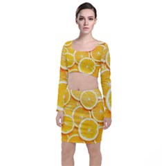 Oranges, Orange, Fruits Long Sleeve Crop Top & Bodycon Skirt Set by kyorashop23