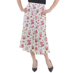 Pink Woodland Animals, Koteto Midi Mermaid Skirt by kyorashop23