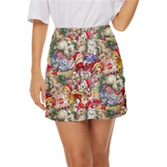 Pattern Kitten Christmas Mini Front Wrap Skirt by Bedest