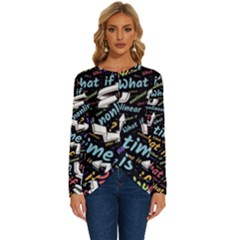 Time Nonlinear Curved Linear Long Sleeve Crew Neck Pullover Top by Paksenen
