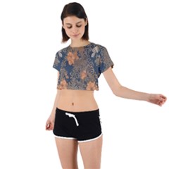 Seamless Pattern Patterns Leaves Vintage Tie Back Short Sleeve Crop T-shirt by Paksenen