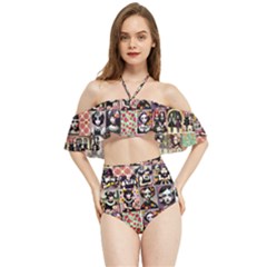 Spanish Gothic Girls Pattern Halter Flowy Bikini Set  by violetheavensky