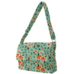 Retro 1960s Flowers Pattern 3 Full Print Messenger Bag (l) by violetheavensky